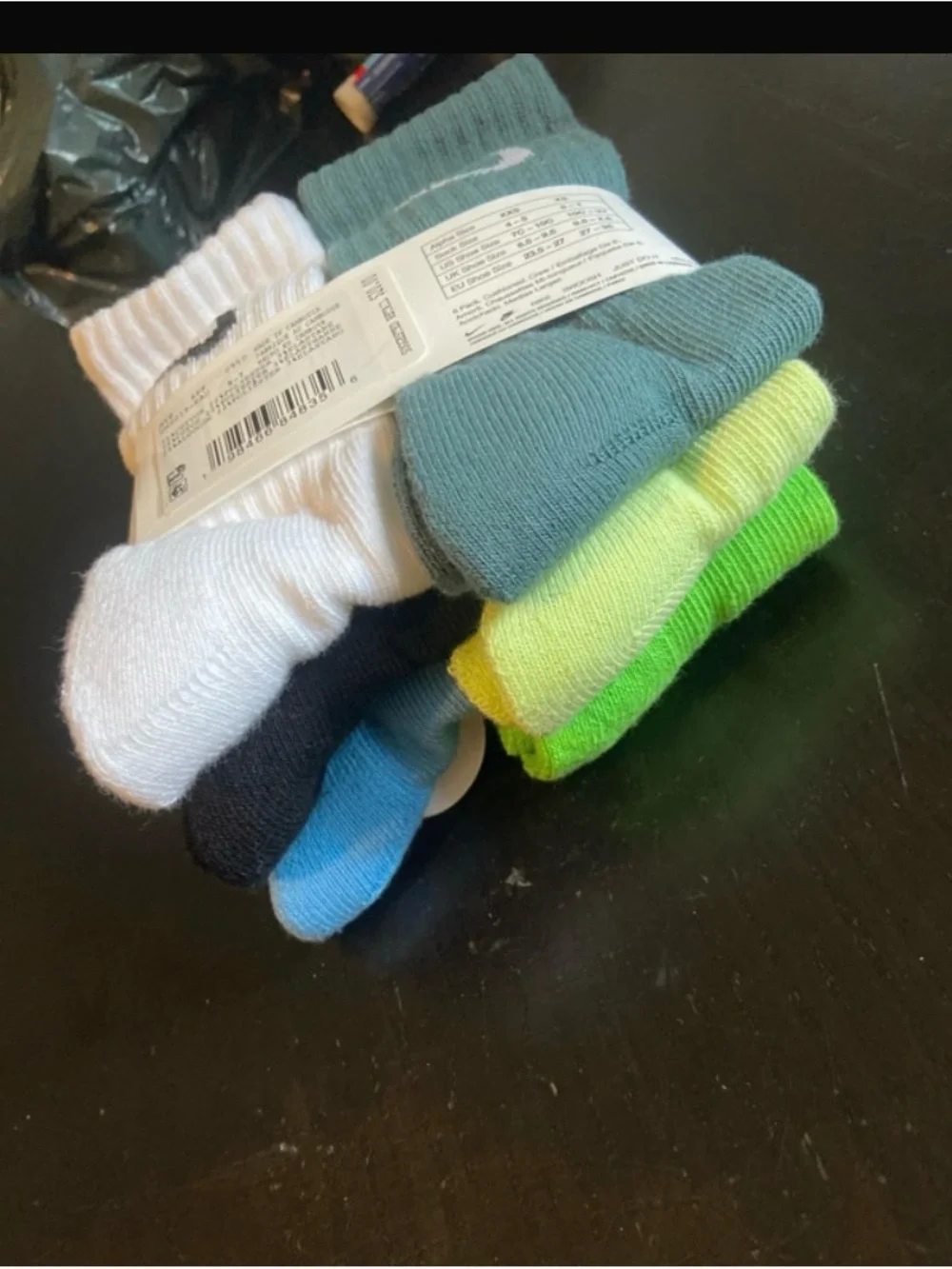 Nike 6-Pack boys Crew Socks Green, Lime, Teal, Blue, Black & White size 10C-3Y